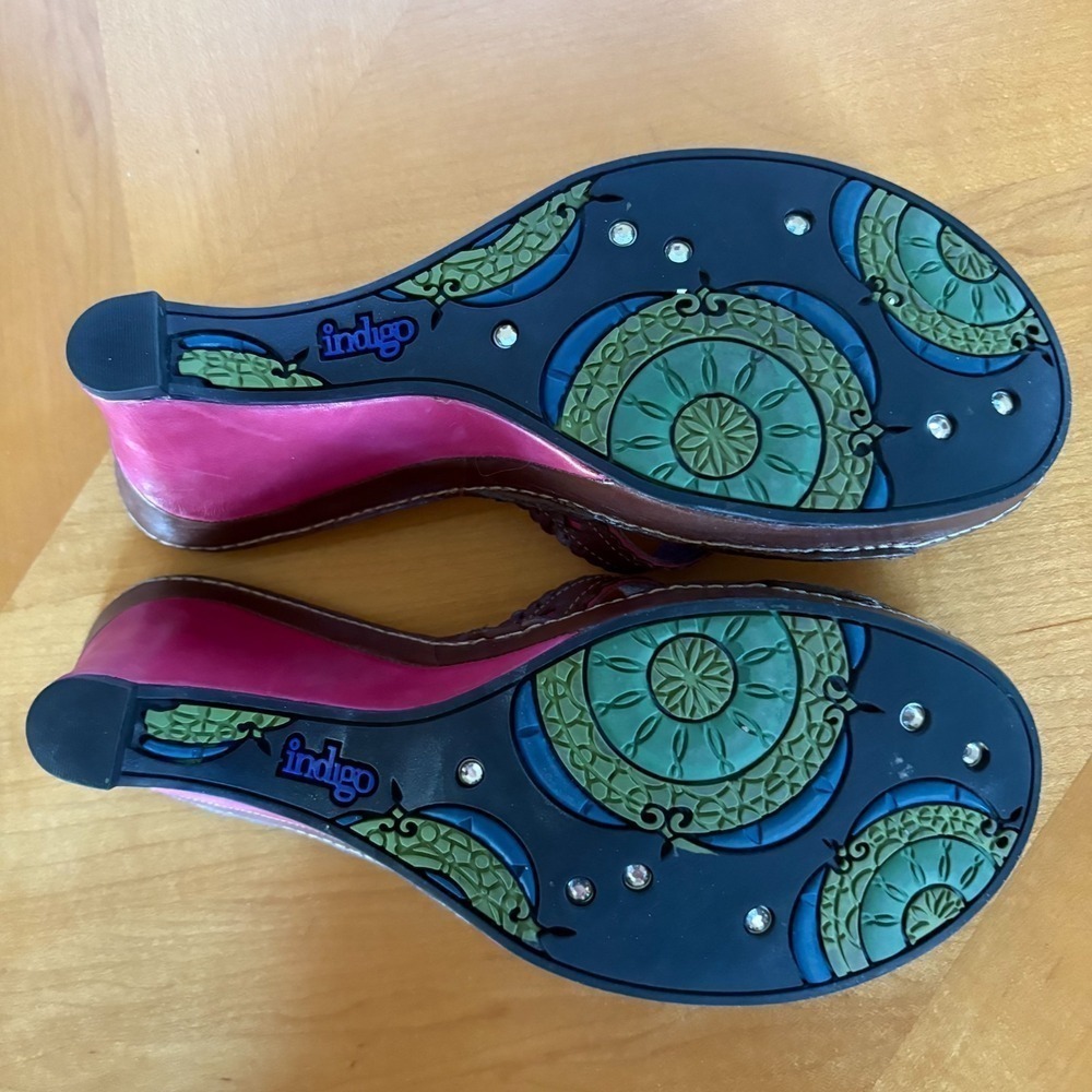 Indigo by Clarks Boelyn Earth Wedge Sandals Brown Pink Leather Women 8M Studded - Picture 14 of 16